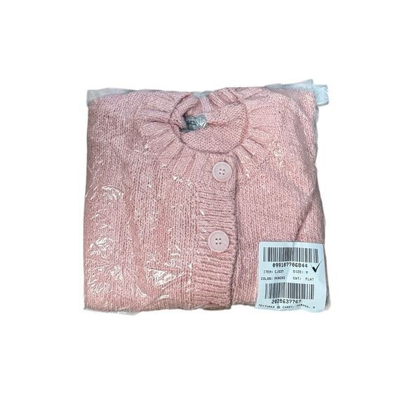 NWT J CREW Marina crewneck cardigan in textured cotton blend in “Peach Clay” - Picture 7 of 7